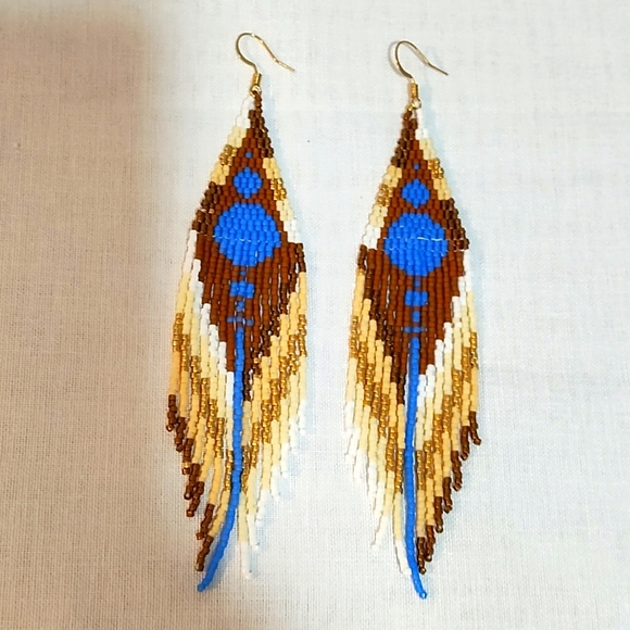 Beaded boho earrings with fringe - Picture 2 of 4